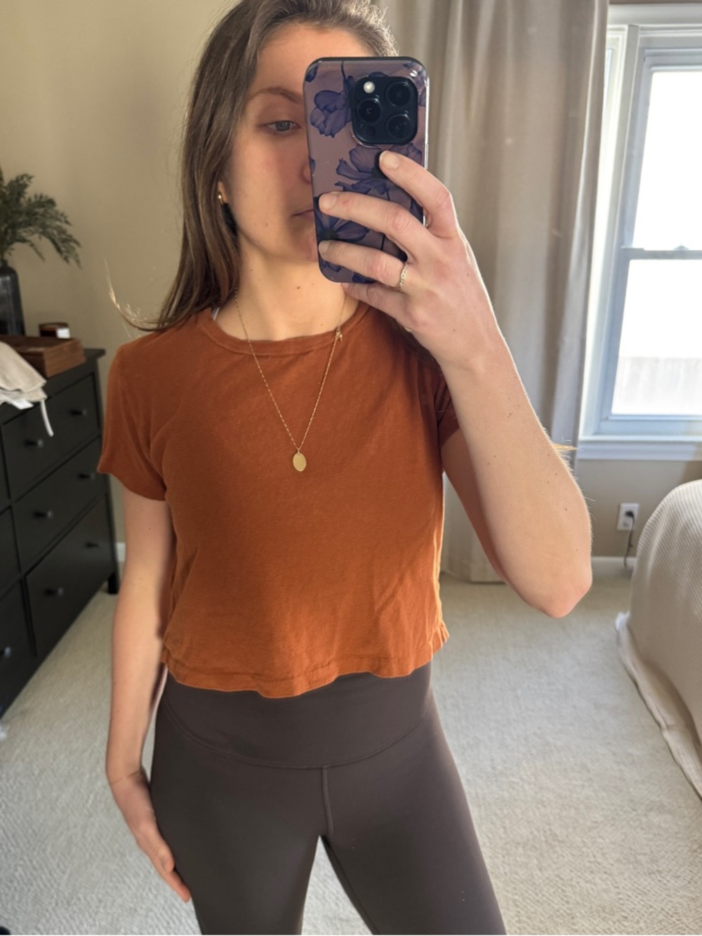 Aritzia Denim Forum Rust Short Sleeve Crop Tee